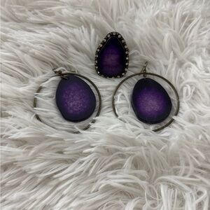 Purple Geode Earrings and Ring Set